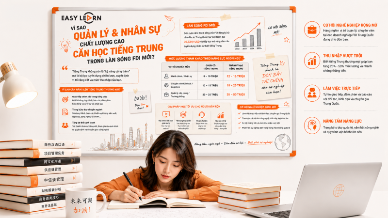 TẠI SAO QUẢN LÝ VÀ NHÂN SỰ CHẤT LƯỢNG CAO CẦN HỌC TIẾNG TRUNG TRONG LÀN SÓNG FDI MỚI?