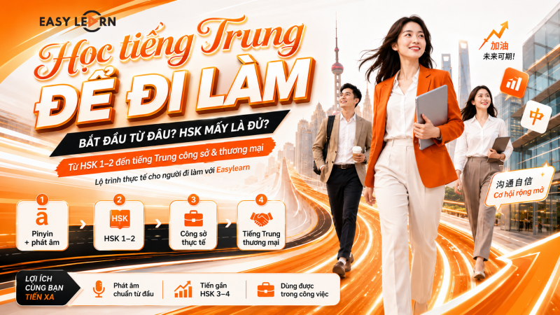 Học tiếng Trung để đi làm: Nên bắt đầu từ đâu, học đến HSK mấy là đủ, và Easylearn “đứng” ở đoạn nào trong lộ trình?